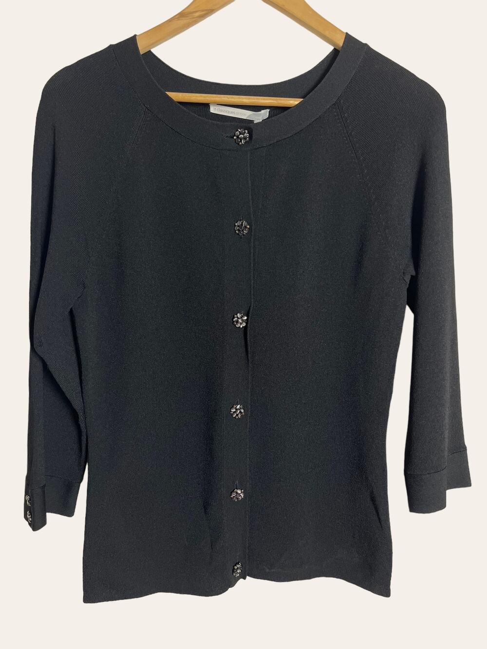 Classiques Entier Black Knit Embellished Button Cardigan Sweater Size M